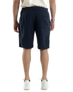 Bermuda Pantaloncini Uomo Corti Lino Jogger Basic Tinta Unita Blu GIOSAL-PC1948A