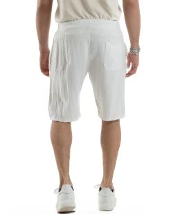 Bermuda Pantaloncini Uomo Corti Lino Jogger Basic Tinta Unita Bianco GIOSAL-PC1945A