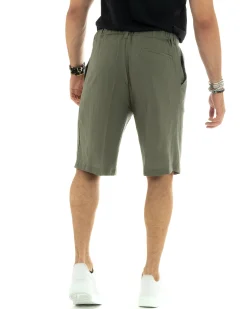 Bermuda pantaloncini uomo corti lino sartoriale con laccetto verde GIOSAL-PC1931A