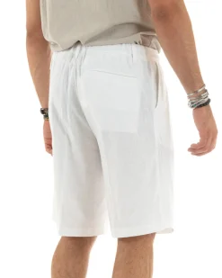 Bermuda pantaloncini uomo corti lino sartoriale con laccetto bianco GIOSAL-PC1932A