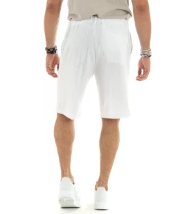 Bermuda pantaloncini uomo corti lino sartoriale con laccetto bianco GIOSAL-PC1932A