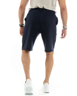 Bermuda pantaloncini uomo corti lino sartoriale con laccetto blu GIOSAL-PC1928A