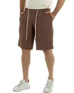 Bermuda pantaloncini uomo corti lino sartoriale con laccetto marrone GIOSAL-PC2047A