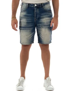 Bermuda pantaloncini uomo jeans effetto vintage cinque tasche denim sabbiato GIOSAL-PC2056A