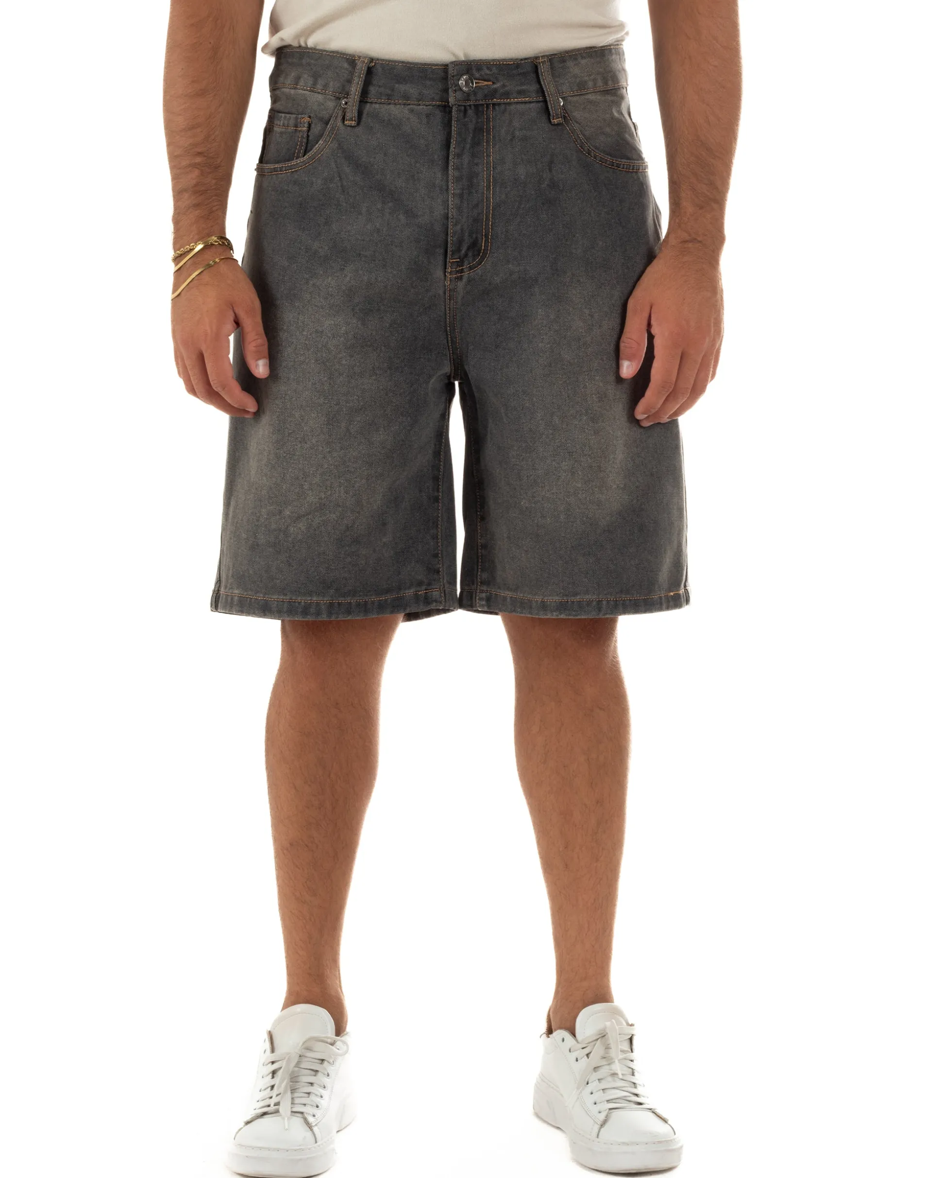 Bermuda pantaloncini uomo jeans basic cinque tasche denim sabbiato GIOSAL-PC2054A