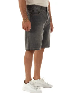 Bermuda pantaloncini uomo jeans basic cinque tasche denim sabbiato GIOSAL-PC2054A