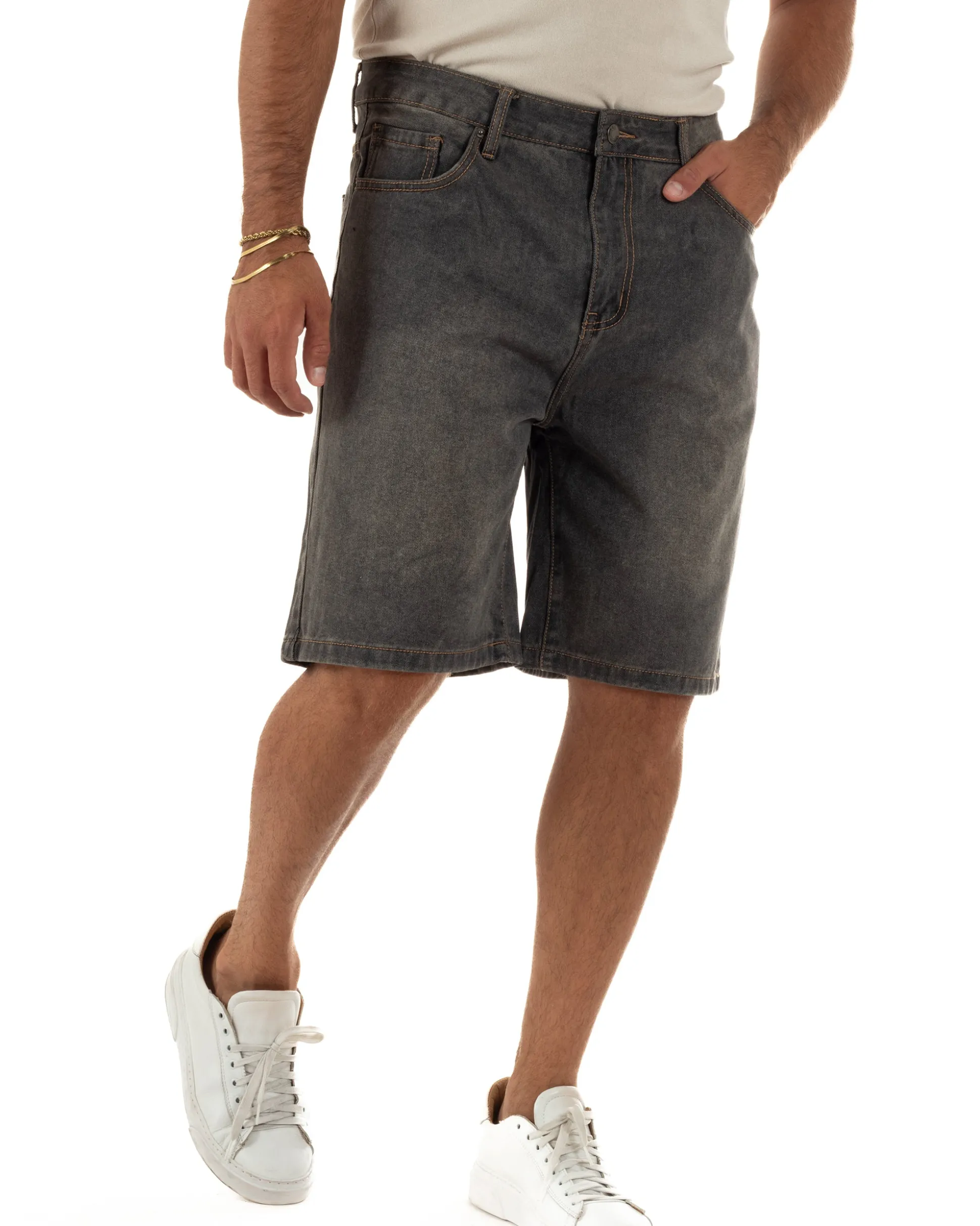 Bermuda pantaloncini uomo jeans basic cinque tasche denim sabbiato GIOSAL-PC2054A