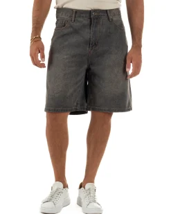 Bermuda pantaloncini uomo jeans basic cinque tasche denim sabbiato GIOSAL-PC2054A