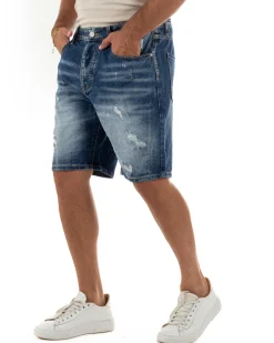 Bermuda pantaloncini uomo jeans rotture cinque tasche denim medio GIOSAL-PC2052A