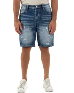 Bermuda pantaloncini uomo jeans rotture cinque tasche denim medio GIOSAL-PC2052A