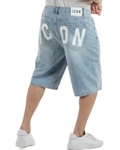 Bermuda pantaloncini uomo jeans oversize con catena e logo street style denim ICON-IUD007