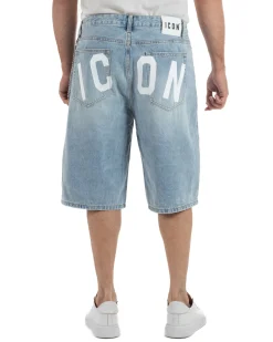 Bermuda pantaloncini uomo jeans oversize con catena e logo street style denim ICON-IUD007