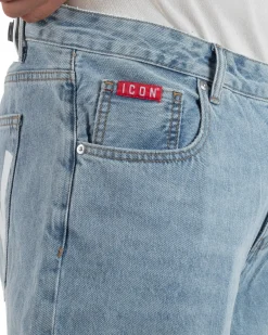 Bermuda pantaloncini uomo jeans oversize con catena e logo street style denim ICON-IUD007