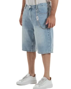 Bermuda pantaloncini uomo jeans oversize con catena e logo street style denim ICON-IUD007