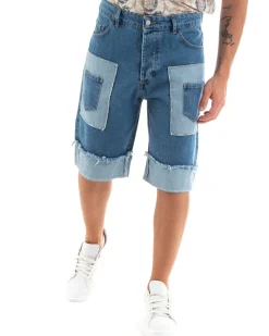 Bermuda Pantaloncini Uomo Jeans Ripped Toppe Denim GIOSAL-PC1941A