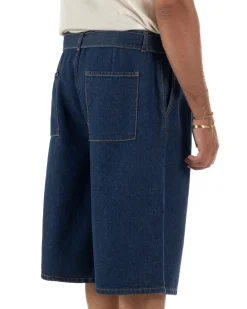 Bermuda pantaloncini uomo jeans oversize wide leg cintura coordinata denim scuro GIOSAL-PC2050A