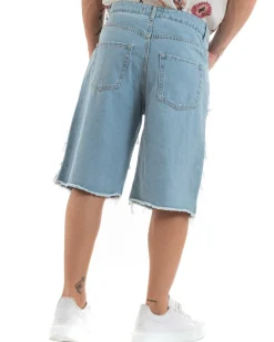 Bermuda Pantaloncini Uomo Jeans Ripped Cinque Tasche Toppe Sfrangiato Denim GIOSAL-PC1940A