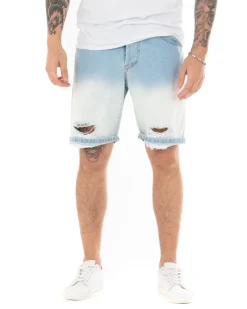 Bermuda Pantaloncini Uomo Jeans StoneWashed Con Rotture Casual Denim Bicolore GIOSAL-PC1852A