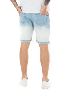 Bermuda Pantaloncini Uomo Jeans StoneWashed Con Rotture Casual Denim Bicolore GIOSAL-PC1852A