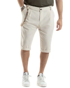 Bermuda Pantaloncini Uomo Lino Tasche America Sartoriale Casual Beige GIOSAL-PC1956A