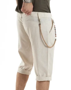 Bermuda Pantaloncini Uomo Lino Tasche America Sartoriale Casual Beige GIOSAL-PC1956A