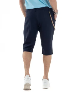 Bermuda Pantaloncini Uomo Lino Tasche America Sartoriale Casual Blu GIOSAL-PC1951A