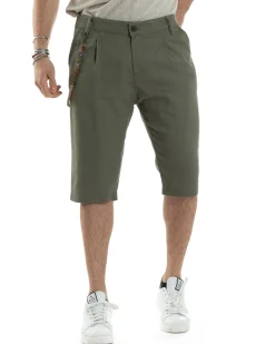 Bermuda Pantaloncini Uomo Lino Tasche America Sartoriale Casual Verde GIOSAL-PC1953A