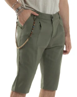 Bermuda Pantaloncini Uomo Lino Tasche America Sartoriale Casual Verde GIOSAL-PC1953A