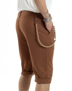 Bermuda Pantaloncini Uomo Lino Tasche America Sartoriale Casual Camel GIOSAL-PC1952A