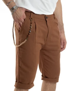 Bermuda Pantaloncini Uomo Lino Tasche America Sartoriale Casual Camel GIOSAL-PC1952A