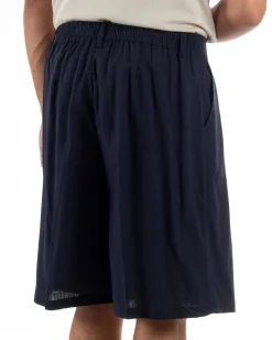 Bermuda pantaloncini uomo lino baggy fit pinces blu GIOSAL-PC2058A