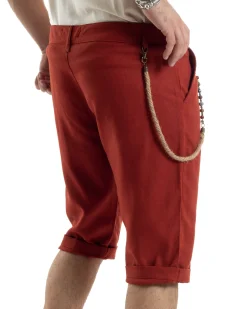 Bermuda Pantaloncini Uomo Lino Tasche America Sartoriale Casual Mattone GIOSAL-PC1957A