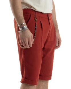Bermuda Pantaloncini Uomo Lino Tasche America Sartoriale Casual Mattone GIOSAL-PC1957A