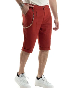Bermuda Pantaloncini Uomo Lino Tasche America Sartoriale Casual Mattone GIOSAL-PC1957A