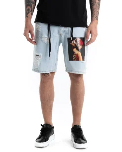 Bermuda Pantaloncino Corto Uomo Jeans Chiaro Stampa Cinque Tasche GIOSAL-PC1873A
