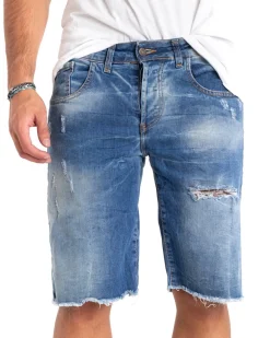 Bermuda Pantaloncino Uomo Corto Sfrangiato Cinque Tasche Denim GIOSAL-PC1864A