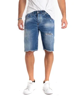 Bermuda Pantaloncino Uomo Corto Sfrangiato Cinque Tasche Denim GIOSAL-PC1864A