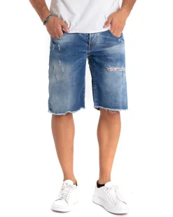 Bermuda Pantaloncino Uomo Corto Sfrangiato Cinque Tasche Denim GIOSAL-PC1864A