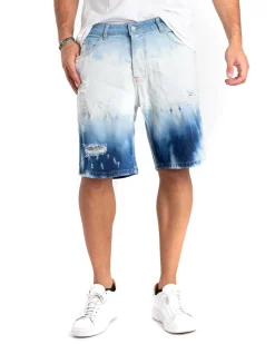 Bermuda Pantaloncino Uomo Corto Jeans Slavato Bicolore Bianco Denim GIOSAL-PC1860A
