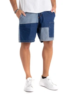 Bermuda Pantaloncino Uomo Corto Jeans Toppe Denim Chiaro Scuro GIOSAL-PC1862A