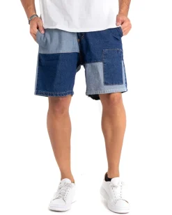 Bermuda Pantaloncino Uomo Corto Jeans Toppe Denim Chiaro Scuro GIOSAL-PC1862A