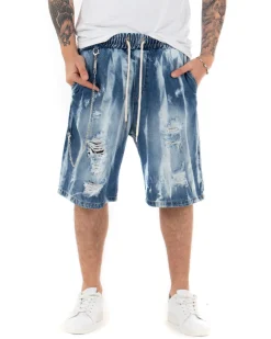 Bermuda Pantaloncino Uomo Denim Sfumato Catena Pantalaccio Jeans GIOSAL-PC1707A