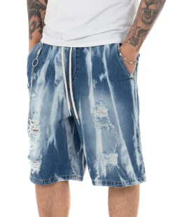 Bermuda Pantaloncino Uomo Denim Sfumato Catena Pantalaccio Jeans GIOSAL-PC1707A