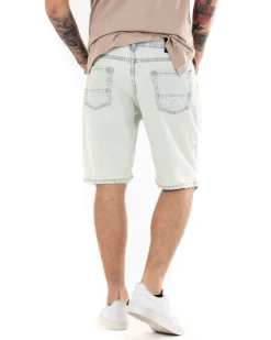 Bermuda Pantaloncino Uomo Denim Chiaro Sabbiato Rotture Cinque Tasche GIOSAL-PC1697A