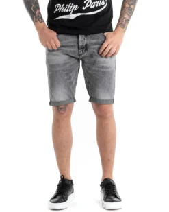Bermuda Pantaloncino Uomo Jeans Grigio Slavato Slim Cinque Tasche GIOSAL-PC1872A