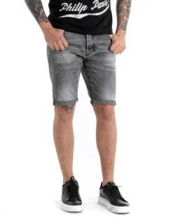 Bermuda Pantaloncino Uomo Jeans Grigio Slavato Slim Cinque Tasche GIOSAL-PC1872A