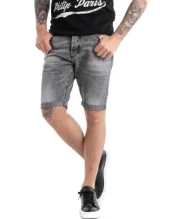 Bermuda Pantaloncino Uomo Jeans Grigio Slavato Slim Cinque Tasche GIOSAL-PC1872A