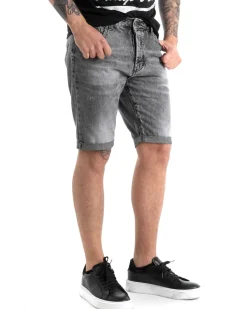 Bermuda Pantaloncino Uomo Jeans Grigio Slavato Slim Cinque Tasche GIOSAL-PC1872A