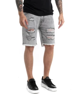 Bermuda Pantaloncino Uomo Rotture Sfrangiato Grigio Cinque Tasche GIOSAL-PC1870A
