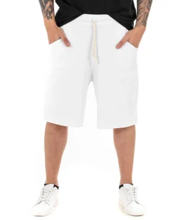 Bermuda Pantaloncino Uomo Tuta Tinta Unita Bianco Basic GIOSAL-PC1747A